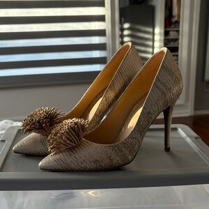 MICHAEL Michael Kors Textured Tan Heels with Floral Accents